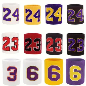 1pc Basketball Star Number Sports Wristband - Sweat Absorbent, Breathable Polyester with Bold "24" Print for Men, Tennis & Running Gear, Multiple Colors Available