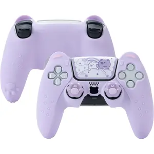 Cute Bear PS5 Controller  Set,Soft Anti-Slip  Protective Cover  Case for PS5  Controller with 2 Thumb Grip Caps and 1 Sticker - Purple