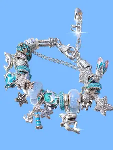 Ocean Style Shark Dolphin Beaded Charm Bracelet, Beach Starfish Ship DIY Bracelet, Heart Dolphin Bracelet, Ocean Animal Memorial Bracelet