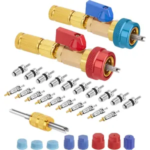 Valve Core Quick Remover Installer Tool Set - 31PCS AC High Low Pressure Valve Core Removal Tool with Upgraded Valve Core, AC Service Port Cap, Valve Stem for Refrigerant Air Conditioner System