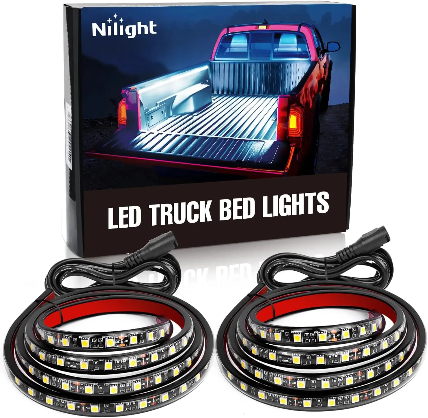 Nilight 2PCS 60-Inch 180-LED Superbright Bed Strip Kit - Bright LED, IP67 Housing, Waterproof, On/Off Switch, Blade Fuse Safety, 2-Way Splitter Extension Cable, Adhesive Mount, Self-Stick Tape - Truck Accessories for Pickup Truck, SUV Auto Parts Gift, Sim
