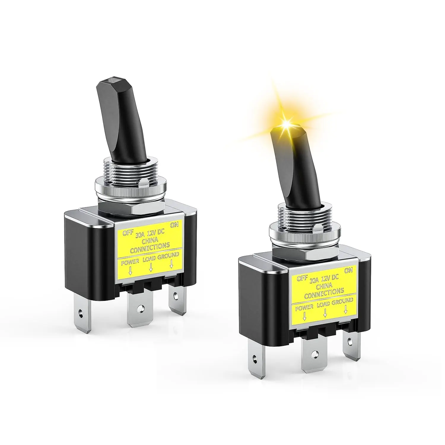 Nilight 2PCS Yellow LED Toggle Switches, 12V DC 30A 3-Pin On-Off 2-Position Heavy-Duty Rocker Switches with 14AWG Wire for Automotive Cars, Boats, Led Light Switches