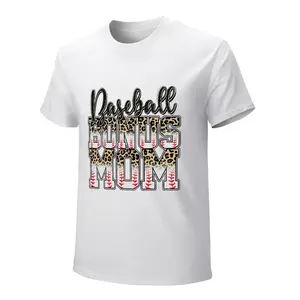 "Baseball Bonus Mom" Leopard Print T-Shirt, Step Mom Baseball Tee, White Crewneck, Sparkly Sequin Text Print, Perfect Game Day Shirt