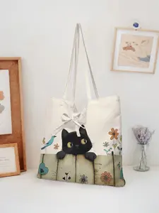 Cat Pattern Printed Casual Tote Bag, Stylish Fashion Belted Shoulder Backpack, Reusable Handbag, Multifunctional Shopping Bag for All Seasons, Stylish Versatile Bag