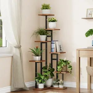 HOOBRO Corner Plant Stand Indoor, 7-Tier Plant Shelf for Multiple Indoor Plants, Corner Plant Rack Organizer, Square Flower Stand, for Living Room, Balcony, Patio, Rustic Brown and Black#SpringSale #BigSpringSale