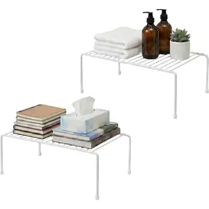 2 Pack Sturdy Metal Wire Rack Cabinet Shelf Organizer, Rustproof Cabinet Riser Shelf, Double Storage Space Perfect for Kitchen, Freezer, Pantry Storage