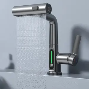 Waterfall Vanity Faucet w/ Stream Sprayer and Temperature Digital Display