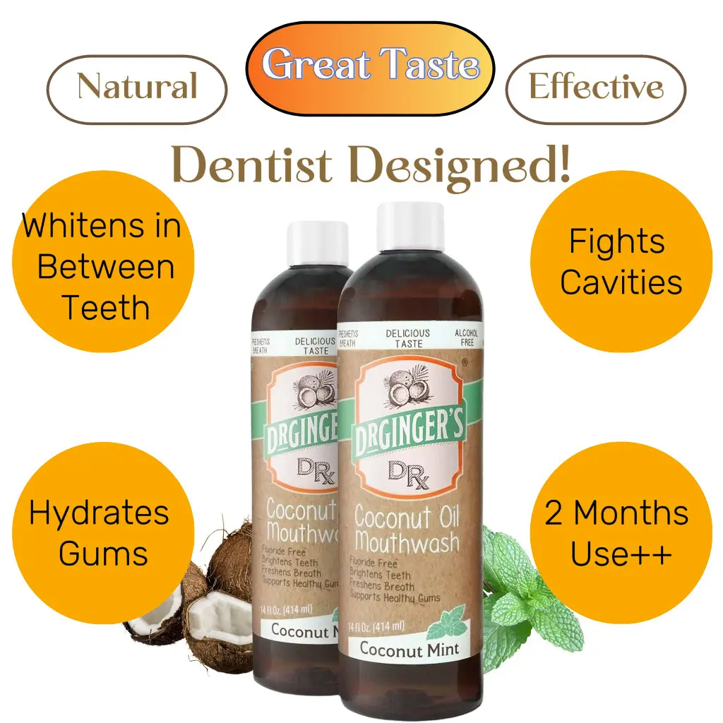 Dr Ginger's Mouthwash 2 Pack - Coconut Mint, Oil Pulling Mouthwash for Whitening Teeth, Freshes Breath & Reduces Teeth and Gum Sensitivity Oral Gentle