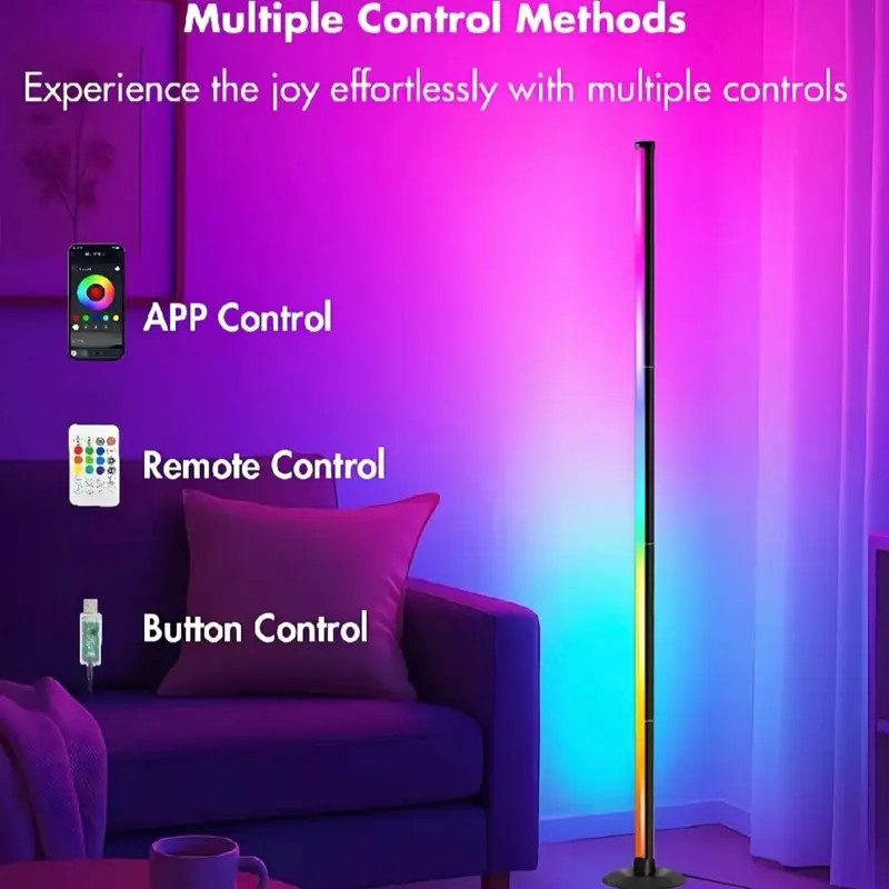 Smart LED Floor Lamp, Modern Minimalist Corner Lamp with Remote Control, RGBIC Ambient Light for Bedroom, Gaming Room Home Decor