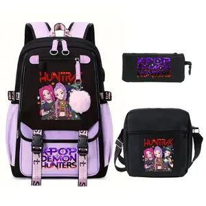 2026 New K-pop Witch Hunters Anime Cartoon Printed School Bag Shoulder Backpack Pencil Bag Set