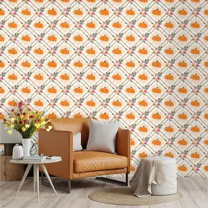 Rustic Pumpkin Floral Pattern Wallpaper, PVC Material, Self-Adhesive, Ideal for Kitchen/living Room/bedroom, Easy Application