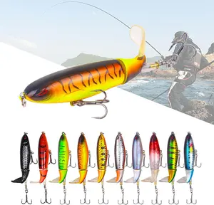 10Pcs Whopper Fishing Lure for Bass Popper Top Water Fishing Lures with Floating Rotating Tail Barb Treble Hooks in Saltwater Freshwater Plopping Lures Kit - Home Improvement.