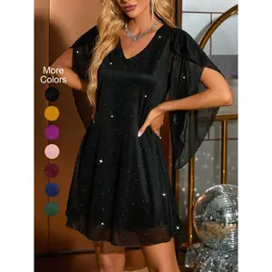 Women's sequined open sleeved mesh milk silk dress, casual vacation party wear, elegant long sleeved evening gown, especially suitable for special occasionsRAIMENTRY