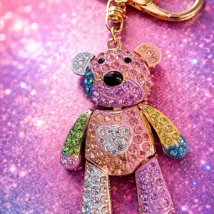 This pink rhinestone teddy bear charm is the cutest bag accessory  Perfect for purses, keys, or jeans. Keychain Kawaii