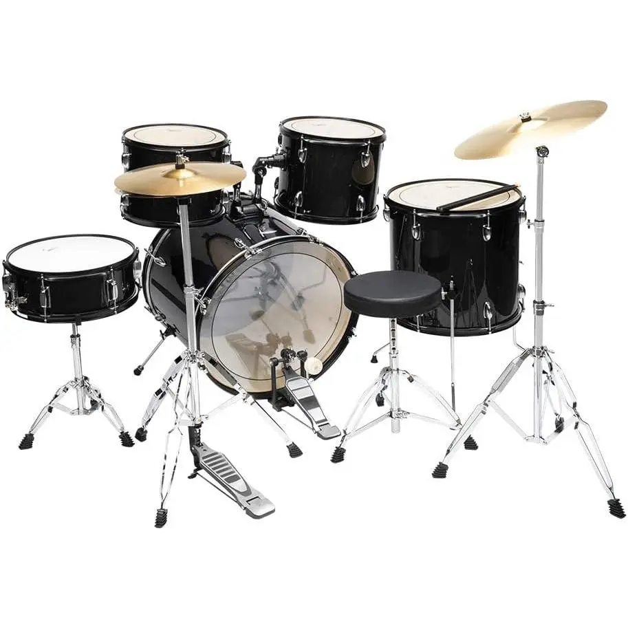 GLARRY 22in 5-Piece Complete Drums Kit for Beginner Adults - Includes Bass, Toms, Snare, Floor Tom, Cymbal, Hi-Hat, Pedal, Bench & Drumsticks