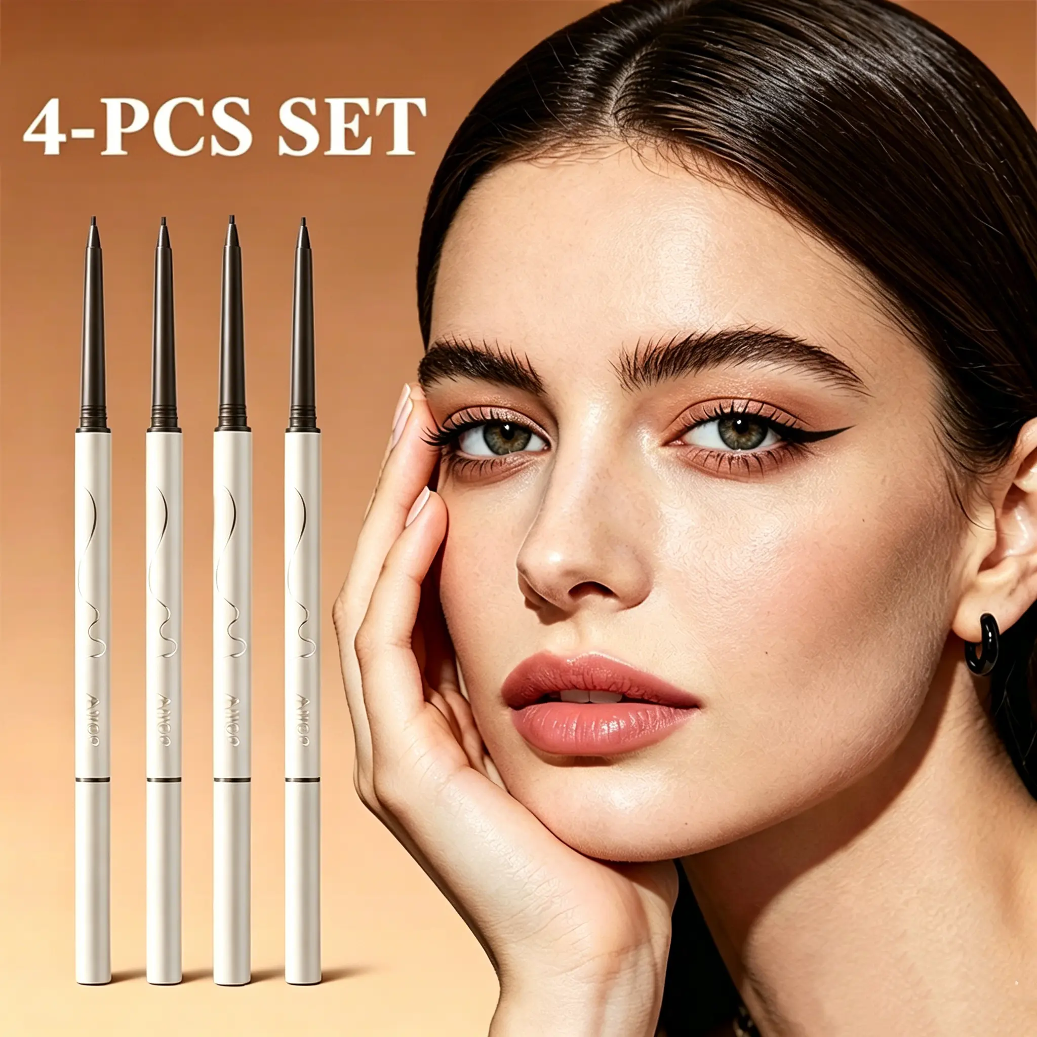 AMG 4-Pcs Vintage Double-Ended Gel Eyeliner Cosmetic Set - Waterproof, Smudge-Proof, Long-Lasting, Smooth, Creamy, Ultra-Fine Tip, with Versatile Blending Brush, Ideal Gift for Daily Makeup Lovers