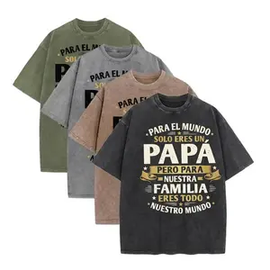 4 Pack Unisex Oversized Vintage Washed Cotton T-Shirts, "Para El Mundo Solo Eres Un Papa" Spanish Quote Heavyweight Baggy Tees, Perfect Father’s Day Gift For Latino Dads