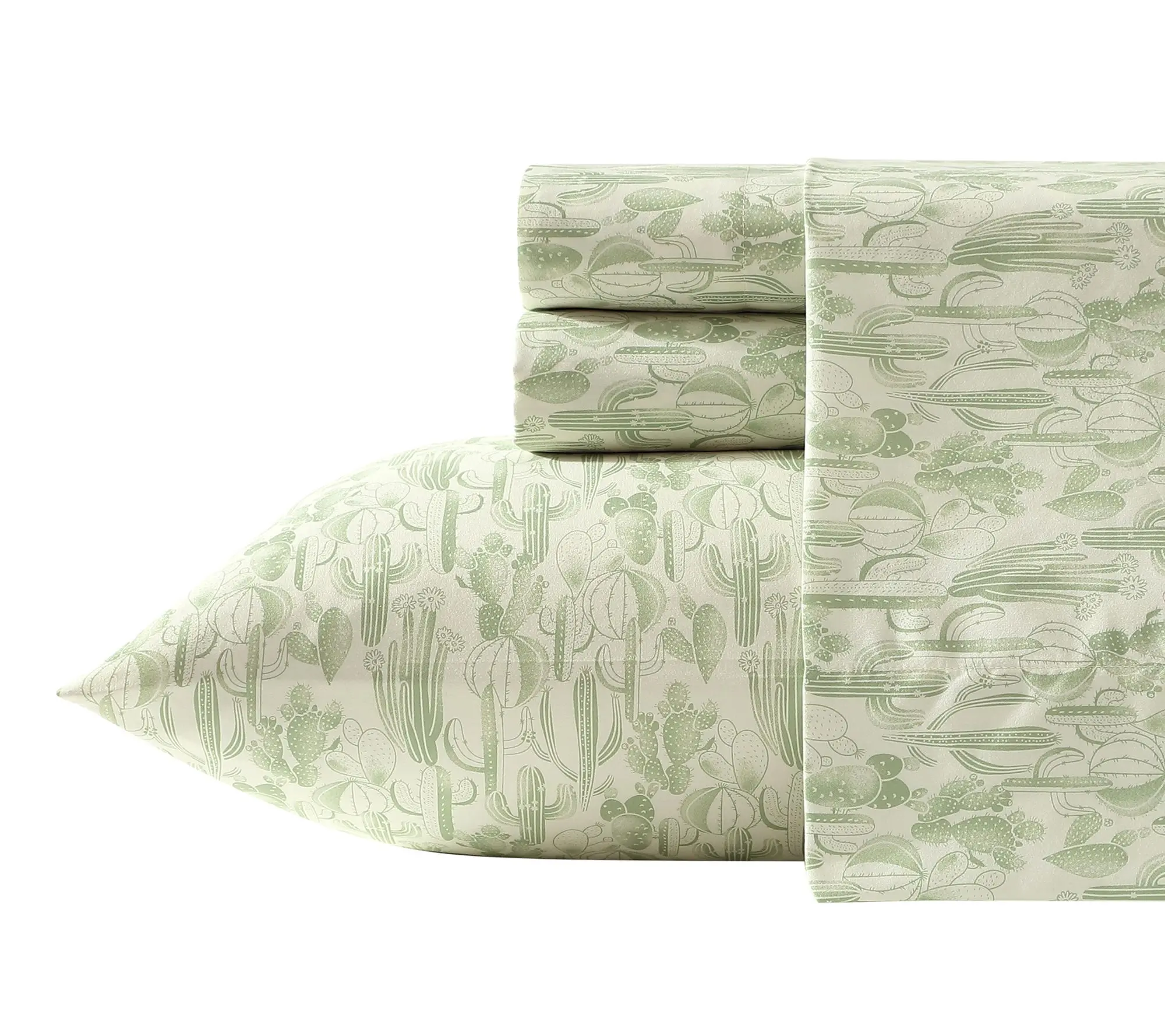 Wrangler Watercolor Cactus Sage Green Microfbr Queen Sheet Set