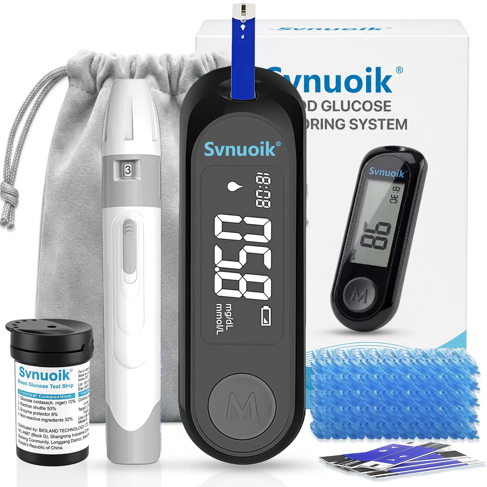 Svnuoik No-Coding Blood Glucose Monitor Test Kit - 50 Test Strips, 50 Lancets, Large Display, 5-Second Results, 500-Reading Memory, 0.7 µl Sample Size, Back-to-School Health Monitor