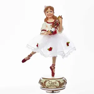 Kurt Adler Wind-Up Musical Tabletop Decor, Clara with Nutcracker from The Nutcracker Suite, 11.5"