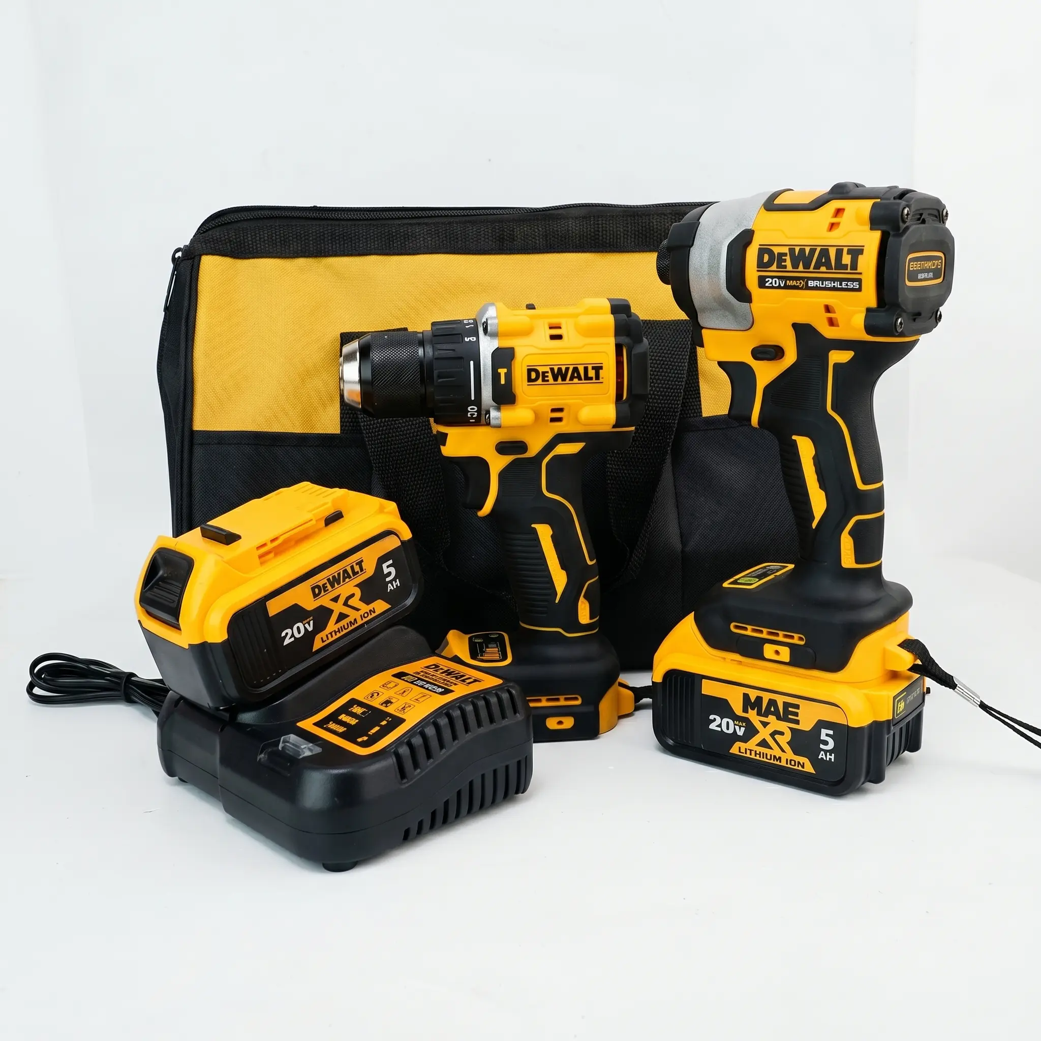 Dewalt Brushless Cordless High Torque Tool Set - DCF805 Impact Drill, DCF850 Screw Gun, 1/4" Hex Quick Change, Rechargeable, Brushless Motor, LED Light, 3-Level Illumination, Variable Speeds (Cabinet Installation Bundle)