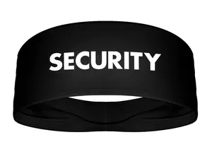 Security Uniform 4" Wide Tapered Sports Stretch Headband Sweatband 4 Inches Moisture Wicking Black/White Head Band Text Guard Job Worker Work Staff Event Uniform Officer Bouncer Custom Bandana Sweat Band Enforcement Patrol Surveillance Athletic Fitness