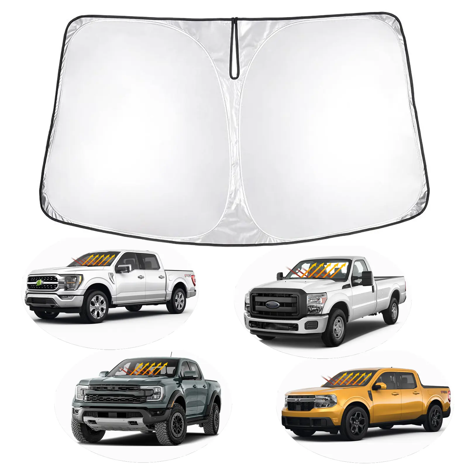 Canvcle Custom Fit Car Windshield Sunshade for Ford F-150 F-250 F-350 F-450 F-550 Ranger Maverick 2008-2026, 240T Heat Guard 5-Layer Reflective Foldable UV-Blocking Cover, Ac Cools Faster Heat Reduction for Pickup Truck Cabs, Sunshade For Car Windshield,