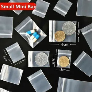 100 Pieces Mini Small Plastic Bags, Jewelry Zipper Locks, Resealable Transparent Mini Bags, Various Sizes, Ideal for Storage and Organization