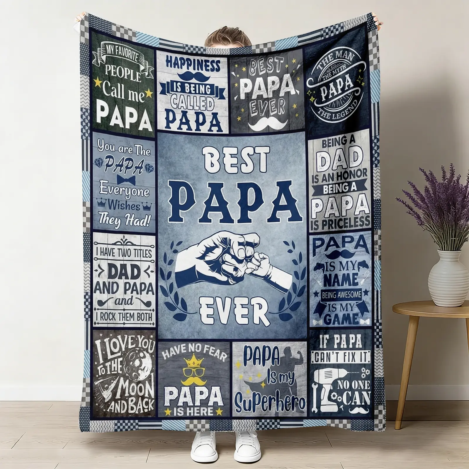 Papa Gifts from Granddaughter Grandson, Best Gifts for Papa, Best Papa Ever Gifts, Papa Birthday Gifts from Grandkids, to My Papa Grandpa Gifts for Fathers Day Christmas, Papa Blanket Gifts 60"X50", Printed on One Side with a Plain White Back