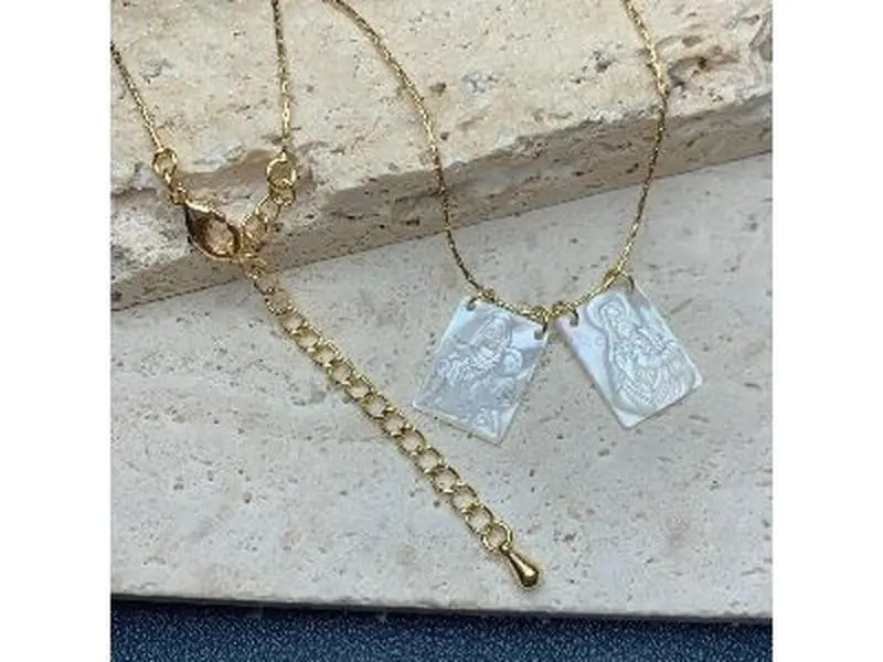 Scapular Jesus and Virgin Mary Faith MOP Necklace,Double Scapular Necklace,Virgin Mary Medal Necklace
