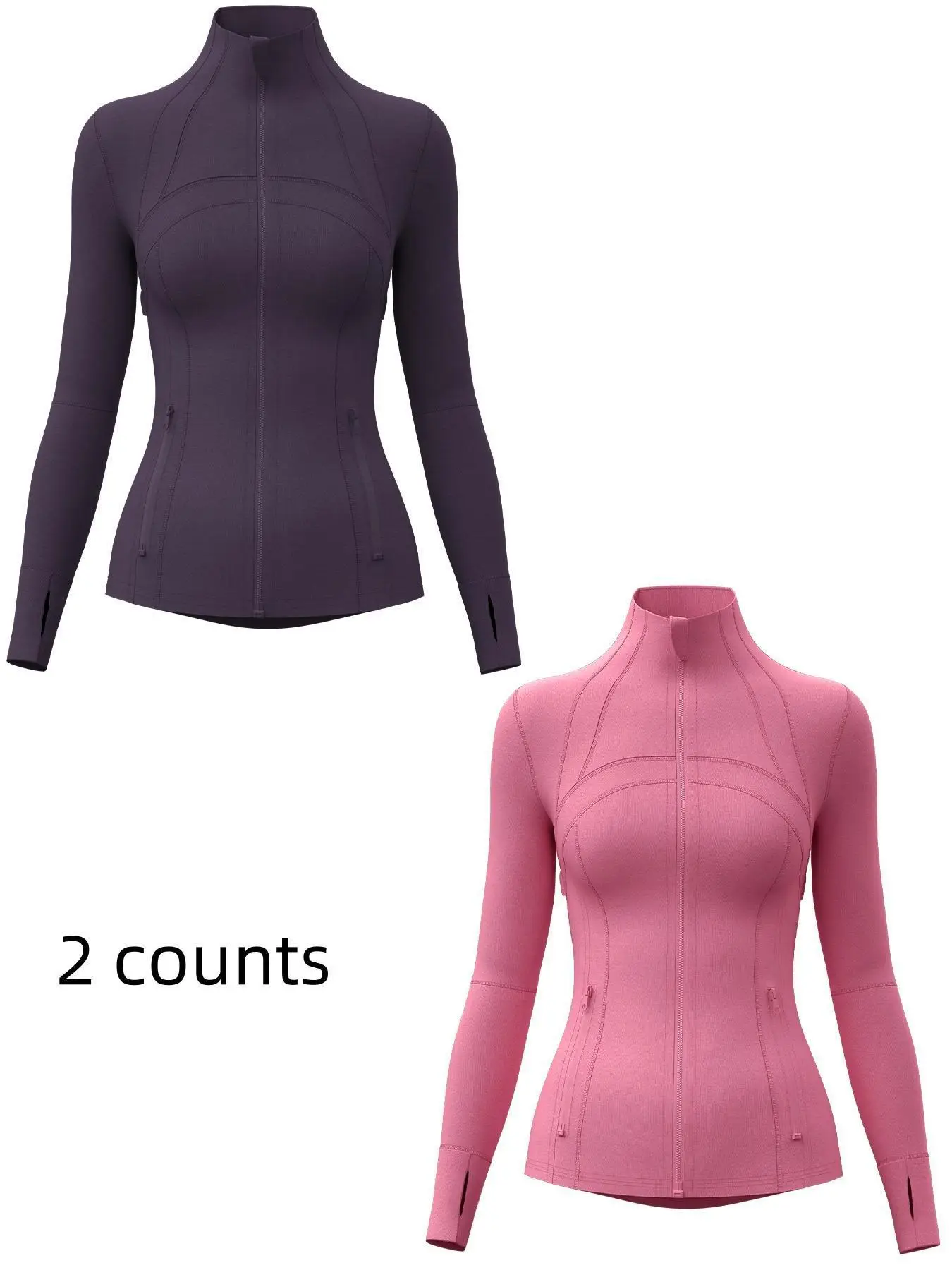 Women's Solid Zip Up Thumb Hole Sports Jacket, Breathable Long Sleeve Stand Collar Outerwear for Gym Workout Running, Ladies Sportswear for Fall & Win