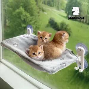 Pomesea Large Glow-in-the-Dark Cat Window Perch, Hook-Design Sunbathing Bed, Double-Sided Fabric Cover, Contemporary Look Pet Furniture