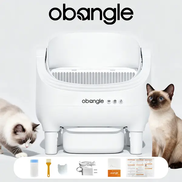 Obangle Upgraded Auto Cleaning Cat Litter Box - Stepped Open Top, 10.5L Large Capacity, 21.65”×20.47” Entrance, Clumping, Odor Control, Smart App Remote Management, Health Monitoring, Quiet Op., Late-Night Visits, Reduce Waste for Multiple Cats