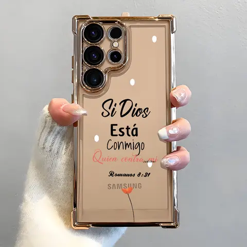 Romanos 8:31 Bible Verse Cellphone Casing, Electroplated Durable Soft TPU Cover with Airbag Shockproof Protection for Samsung S26 S25 S24 S23 S22 Ultra S25Edge S24FE Plus S25+ Mobile Phone Accessories