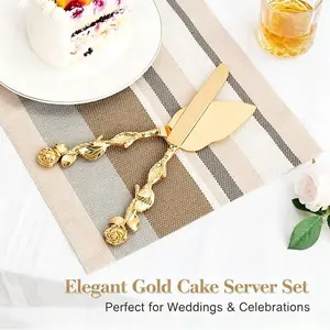 Personalized Gold Cake Cutting Set – Engraved Cake Knife & Server, Custom Wedding Bridal Shower Gift, Elegant Pizza Pie Pastry Cutter for Birthday Party & Anniversary – F-Rose Design, TikTok Viral Engraved Kitchen Gift