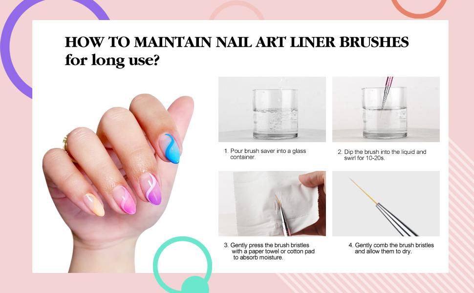 SAVILAND 6pcs Nail Art Liner Brushes Set with Crushed Diamond Handle for Gel Polish Nail Design & Detailing (Sizes 7/9/11/13/17/23mm)