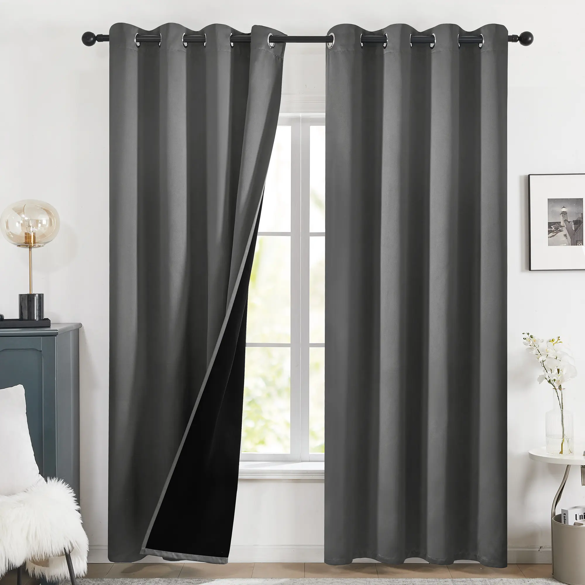 100% Blackout Curtains (2 Panels) - Thermal Insulated, Soundproof & Cold-Proof Grommet & Back Tab Drapes for Living Room & Bedroom by Deconovo