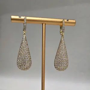 Elegant Teardrop Earrings with Pave Set Cubic Zirconia for Women's Fashion Jewelry