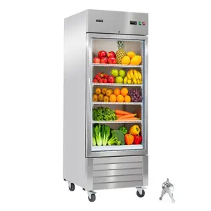 VEVOR Commercial Refrigerator, 29.02 in Width Reach In Upright Refrigeration Single Glass Door, 21.5 Cu. ft Auto-Defrost Stainless Steel Refrigerator with 4 Adjustable Shelves, 32 to 50 Temp RangeVEVOR Super Brand Day