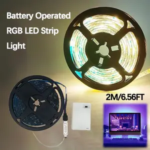 2M (6.56ft) Battery Operated RGB LED Strip Lights, IP65 Waterproof Color Changing LED Tape with 3-Key Controller – Portable for TV Backlight, DIY Crafts, Camping & Bedroom Decor