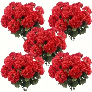 Vibrant Spring Artificial Geranium Flowers, Plastic Faux Flowers, Realistic Blooms & Leaves, Decorative, Ideal for Home Decor, Garden & Patio Enhancements