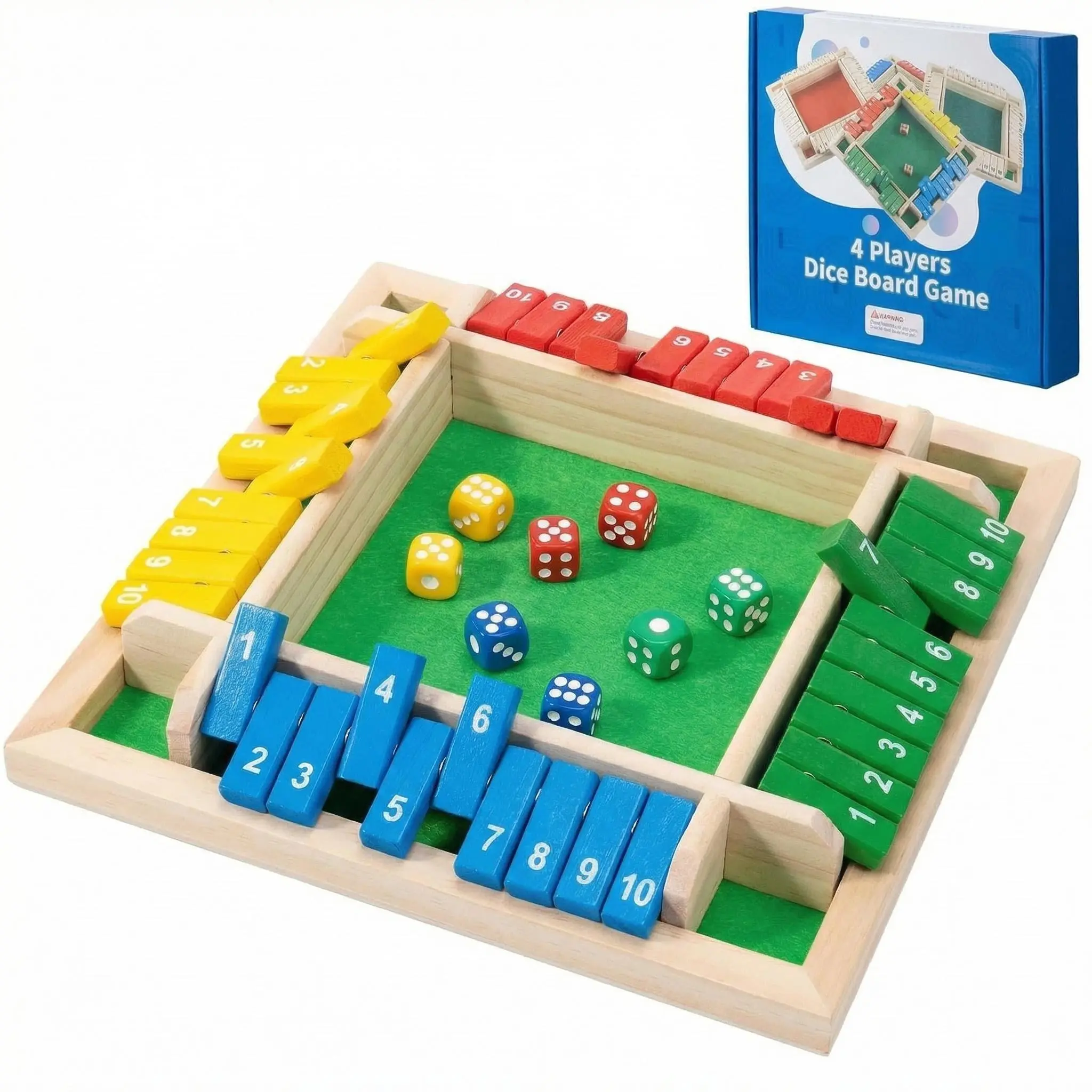 Solid Pinewood Dice Board Game, 2-4 Players Funny Family Math Fun Game with 8 Dices, Ideal for Home & Classroom Use for Adults & Kids