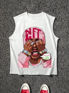 Y2K Street Style Fitted Sleeveless Vest, Trendy Hip Hop Graphic Art Print, Soft Fabric, Perfect for Daily Casual Wear, Street Fashion Essential