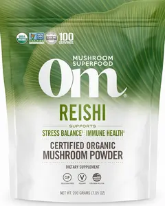 Om Mushroom Superfood Reishi Organic Mushroom Powder, 100 Servings, Organic Adaptogen Powder for Stress Relief and Immune Health