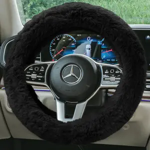 Doe16 Faux Rabbit Fur Steering Wheel Cover Black