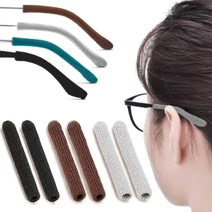 3 Pairs Eye Glasses Ear Grippers, Soft Knitting Cotton Arm Cushion for Glasses behind Ear, anti Slip Eye Glass Ear Grips, Non Slip Ear Pads for Glasses, Eyeglasses Temple Tips for Pain (Blk&Brn&Gry) IYOOH