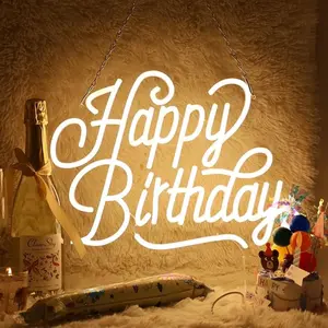 Happy Birthday Neon Party Decoration, Adjustable LED Birthday Neon Light, Wall Decor Lighting, Glowing Birthday LED Sign, Neon Accent Lights, Suitable for Any Age