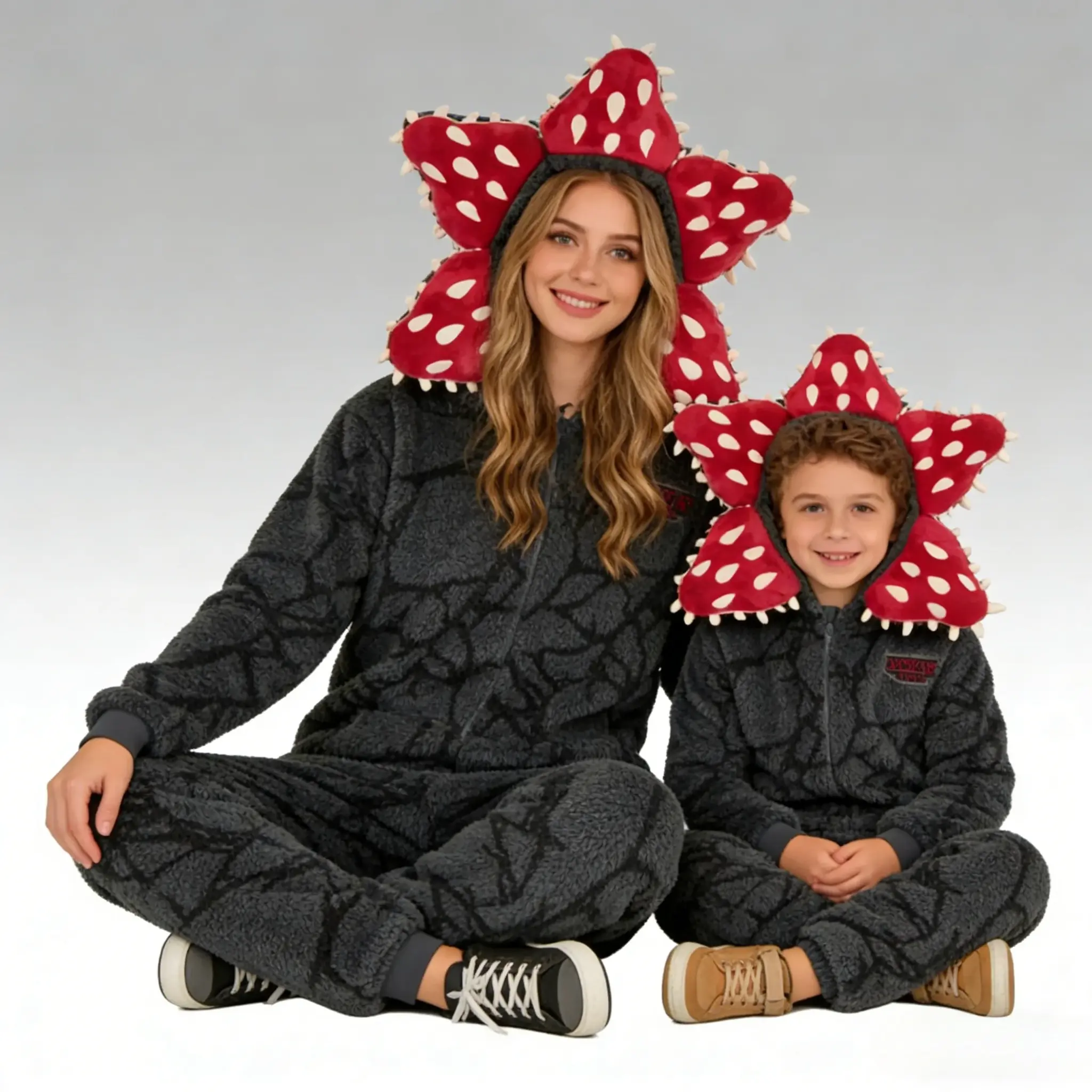 Stranger Things Demogorgon Hooded Jumpsuit, Fleece Age-Tagged Kigurumi Cosplay Costume Pajamas for Kids, Upside Down Themed Christmas Sleepwear, Age-Tagged Pajama Onesies, Kigurumi Pajama Onesies