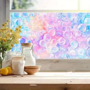 Self-Adhesive Rainbow Privacy Film, Adhesive Backing, Glass Door Window Sticker, Decorative, 2D Design Insulation Patch, Size 39.3x17.7 Inches, Home Kitchen Bathroom Decor