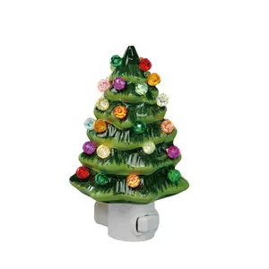 Ceramic Christmas Tree Night Light, Nightlight For Bedroom, Ul Certified Plug-In Lamp, Vintage Indoor Decor, Room Home Decoration Accessories for Kids & Adults